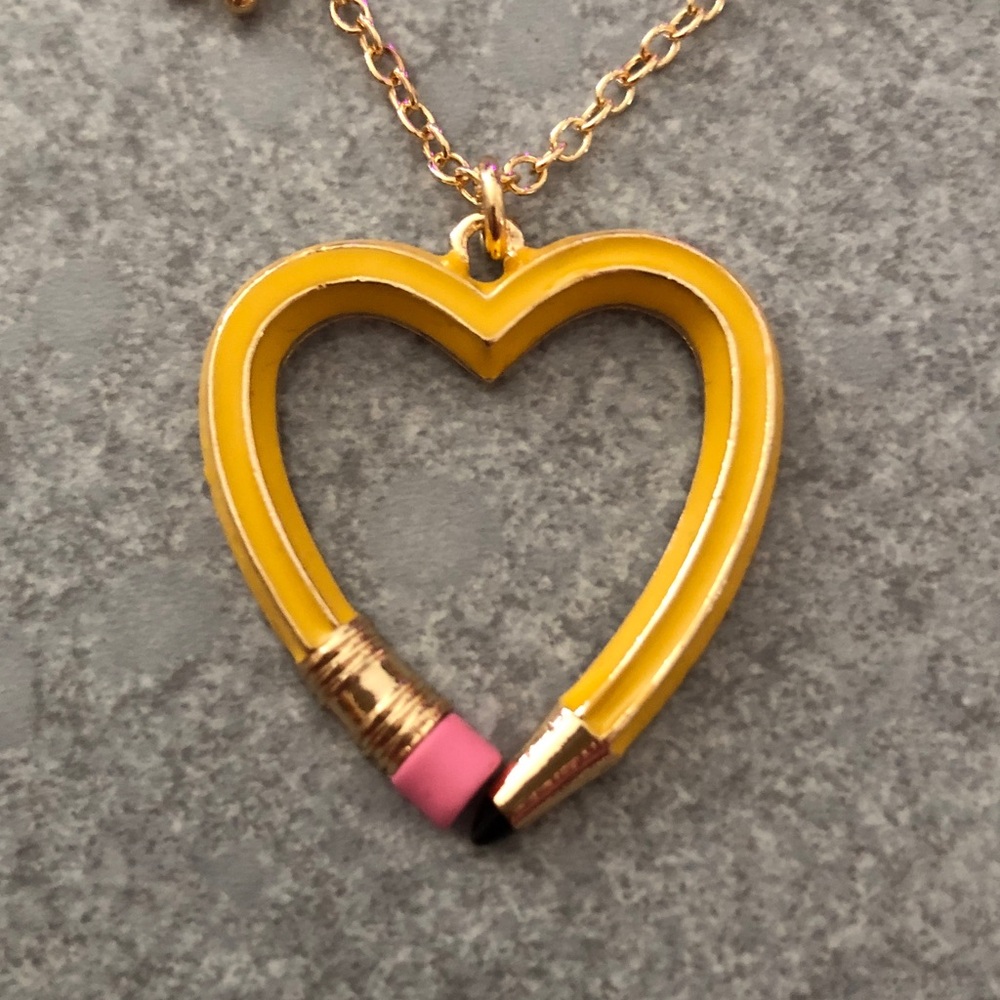 Betsey Johnson Best in Class Yellow Enamel Heart Shaped Pencil Necklace NWT - Picture 8 of 11